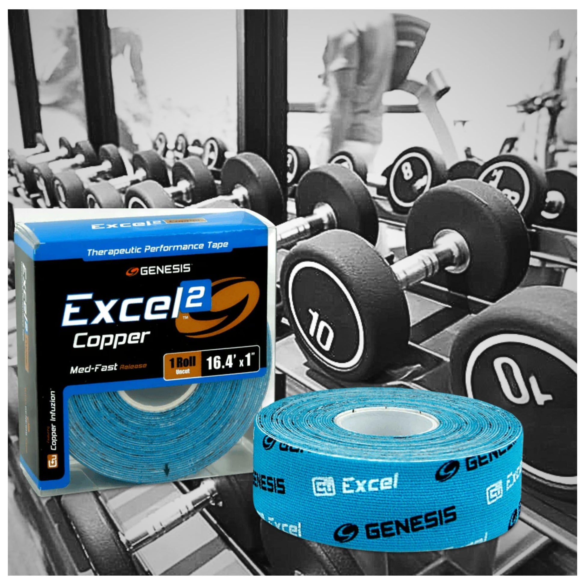 Banda Kinesiologica Excel Copper No.2 - 2,5 cm x 5 mts Azul - U - Turn Sport Goods S.L.