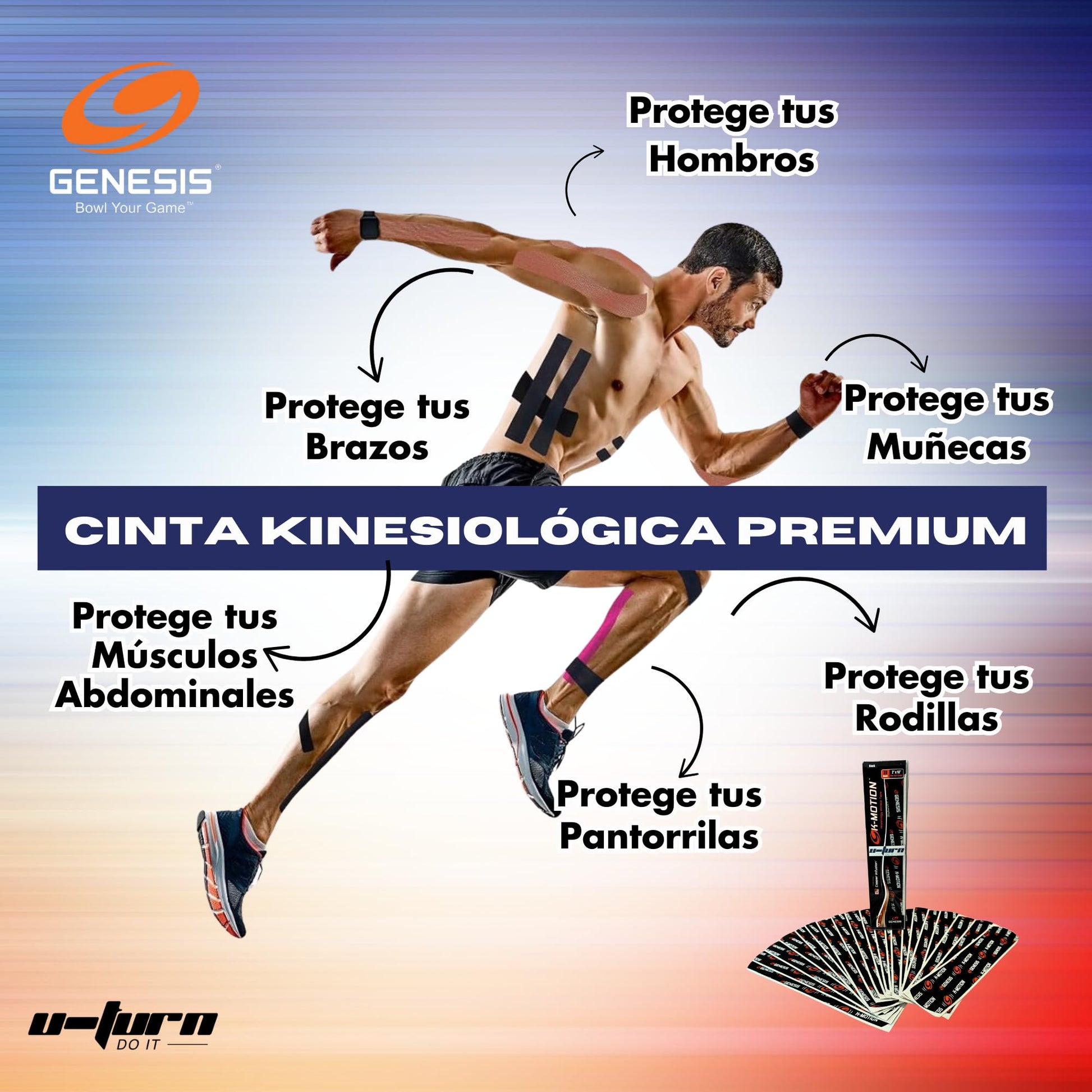 Cintas Kinesiologica K.Motion, Pre - Cortadas Rosado 20 Und. - U - Turn Sport Goods S.L.