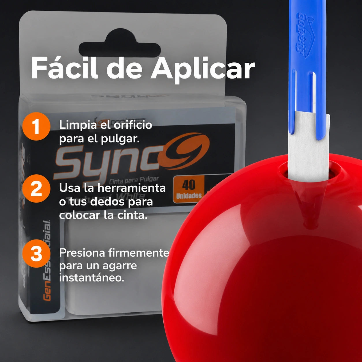 Cinta de inserción pulgar 3/4 pulgada blanca, vista frontal